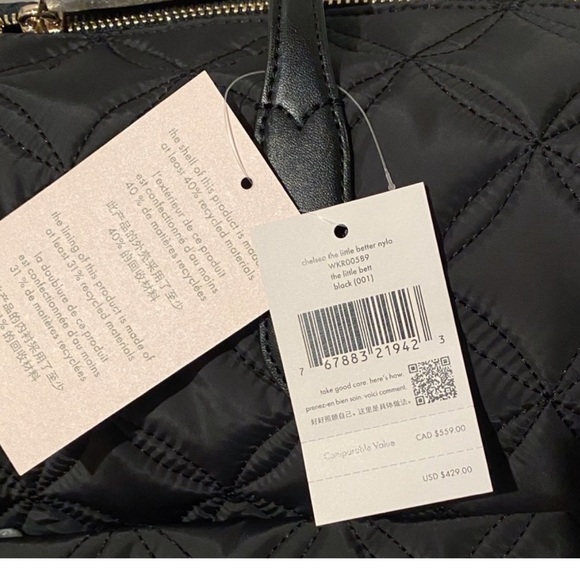 ♠️kate spade Chelsea Quilted Large Nylon Weekender Bag, Black NWT - Picture 7 of 9